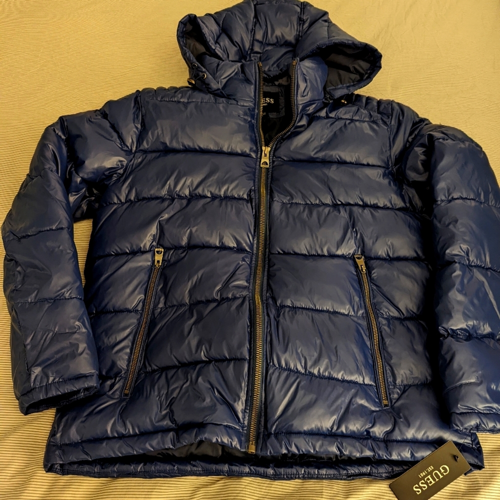 Men's XL Guess  Blue Puffer Coat